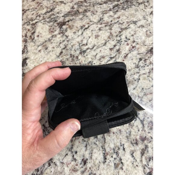 Vera Bradley Black Quilted Snap Wallet ID Case Compact Zip Coin Purse Minimalist - Picture 6 of 6